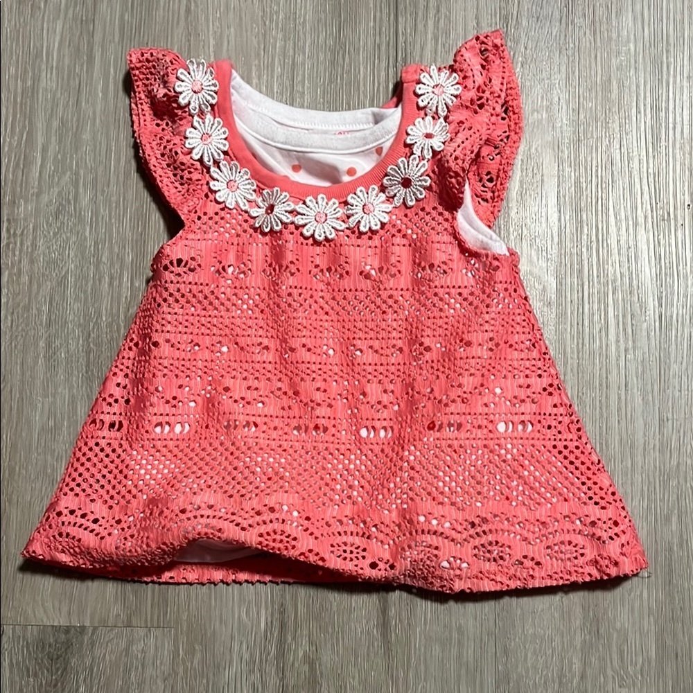 Coral Lace Kids Top with Floral Accents